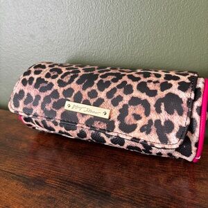 Betsey Johnson animal print makeup case with pink trim